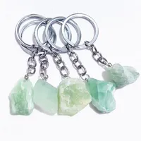 Natural Raw Mineral Stone Pendant Keychain Green Fluorite Crystal Key Rings Wholesale