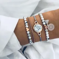 Charm Bracelets Bohemian Handmade Weave Heart Long Tassel Bracelet Sets Women 2022 Grey Rope Chain Jewelry Christmas Gift