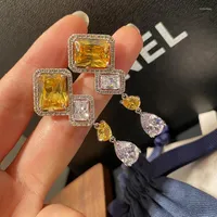 Kolczyki na stadninie Srebrny kolor Vintage długi z bling żółty kamień cyrkonowy dla kobiet biżuteria mody Korea 2022