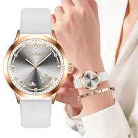 Wristwatches Simple Style Flower Design Women&#39;s Watches Luxury Fashion Wristwatch For Women Elegant Ladies Quartz Leather Clock Drop