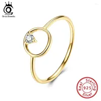 Cluster Rings ORSA JEWELS Simple Gold Color Finger Real 925 Silver Clear 4A Zircon Women Wedding Jewelry Party Gift Wholesale OSR191
