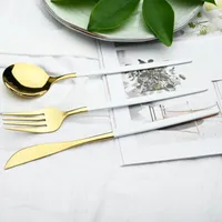 Table Mats 36Pcs Set Gold Dinnerware Cutlery Set Knife Cake Fruit Fork Coffee Spoon Flatware Party Tableware Silverware Stainless Steel