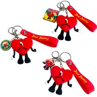 Cute Red Heart Designer Keychain Bad Bunny Croc Shoe Charms Soft PVC Backpack Pendant Decorations Key Ring Chains