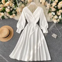 Dresses 2021 New Fashion Women's Solid Color Dress Female Casual Style Spring And Autumn Full Sleeved Evening Dresses