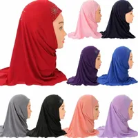 ethnic Clothing Muslim Kids Hijab Girls One Piece Amira Instant Scarf Islamic Ready To Wear Head Wrap Prayer Turban Rhinestone Shawls Headsc K6rL#