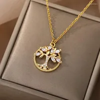 Pendant Necklaces Tree Of Life Necklace For Women Stainless Steel Gold Color Zircon Boho Crystal Aesthetic Jewerly ColarPendant