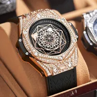 Wristwatches Top For Men Watch Diamond Leather Analog Rose Gold Watches Quartz Wristwatch Male Clock Relogio Masculino