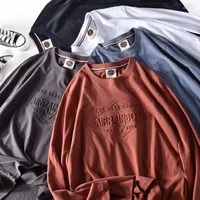 Men's T Shirts Men's Autumn Men's Fashion Cotton 3D Letter Printed T-shirt Long-Sleeved O-neck American Retro Bottoming Shirt