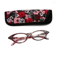 النظارات الشمسية الكلاسيكية Cat Eye Reading Glasses Women Crystal Eyeglasses Diopter Ladies Presbyopic 1.0 1.5 2 2.5 3 3.5 4 مع حقيبة مطابقة