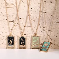 Enamel Vintage Star Sun Moon Gold Rectangular Pendant Tarot Card Necklace Mystic Jewelry Gift For Women