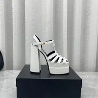 White La Medusa Juno platform sandals calf Leather ankle strap side buckle block high Heels square toe women's Luxury Designers Dress shoes