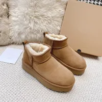 Women Classic Mini Platform Boot Matte Fur Snow Boots Suede Wool Blend Comfort Winter Designer Ankle Booties Size 35-40