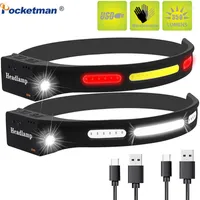 Lighting COB LED Headlamp USB Sensor Headlight With Built-in Battery Rechargeable Head Lamp Torch 5 Modes Work Light