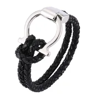 Fashion Leather Bracelet Rope Chain Mens Trendy Jewelry Unique Stainless Steel Buckle Charm Bracelet Wrap C7972490