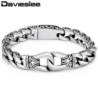 Davieslee Mens Bracelet Chain 316l Stainless Steel Punk Bracelets For Men Curved Silver Color Curb Chains Cuban Link 15mm Lhb10 J1217v