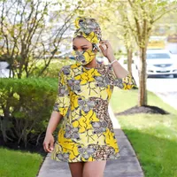 2020 African print dress outfit for women dashiki top shirts headwrap mask headband traditional party dress plus size3125