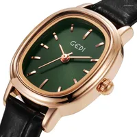 Wristwatches Retro Women Watches Birthday Gift For Lady Minimalist Style Green Leather Wristwatch Simple Rose Gold Dial Casual Shopping