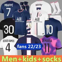 Fans Tops Tees Adults And Kids 21 Psgs Mbappe Soccer Jerseys 2021 2023di Maria Wijnaldum Sergio Ramos Hakimi Fourth Maillots Football Kit