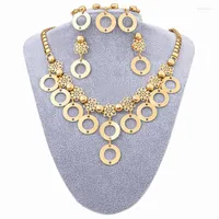 Necklace Earrings Set & Nigeria 24K Gold Luxury Round Bracelet Bridal African Wedding Accessories WomenEarrings