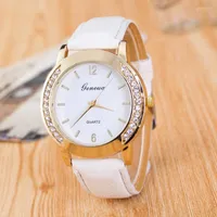Wristwatches 2022 Brand Women Watches Quartz Watch Geneva Rhinestone Crystal Roman Lady PU Leather Band Analog Relogio Feminino