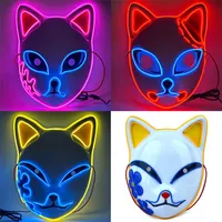 LED GLOWENDE CAT FACE MASK MASK PARTY Decoratie Cool Cosplay Neon Demon Slayer Fox Masks For Birthday Gift Carnival Party Masquerade 1503 D3