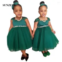 Girl Dresses African Little Girls Wedding Party Square Neckline Cap Sleeves Green Flower Dress Tulle