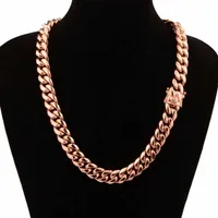 Chic Miami Cuban Chains For Men Hip Hop Jewelry Rose Gold Color Thick Stainless Steel Wide Big Chunky Necklace Gift317G