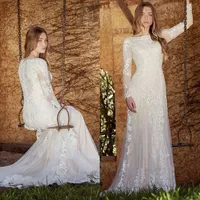 2023 Boho Wedding Dresses Bridal Gown Beach Country Lace Applique Scoop Neck Long Sleeves Tulle A Line Custom Made Plus Size vestido de novia