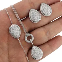 Necklace Earrings Set & Fashion Classic Water Drop Shape Zircon Pendant Bracelet Earring Jewelry European Dubai Wedding Birthday Gift S1595E