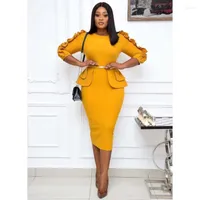 Casual Dresses African Women Dashiki Solid Color Dress Robe Boubou Africaine Femme Bazin Plus Size Office Lady Clothes