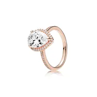 18K Rose Gold Drop Drop CZ Diamond Ring Original Box for Pandora 925 Sterling Silver Rings for Women Wedding Gift Jewelry253e