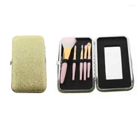 Makeup Brushes 5Pcs set Glitter Box With Mirror Packing High Quality Small Professional Women Girls Face Beauty Cosmetic Brush Kit Tool