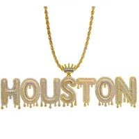 Hip Hop Custom Name Necklace Sparkling Crown Drip Letter Pendant Tennis Chain Necklace For Men & Women Gold Silver267q