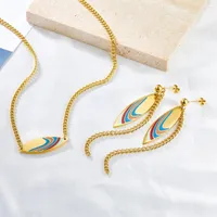 Necklace Earrings Set LUXUKISSKIDS Colorful Pattern Leaf Charms Pendant Necklaces And Dangle Statement Drops Pendients Plant