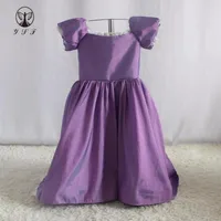 Girl Dresses Lovely Purple Off The Shoulder Short Puffy Sleeve Lace Taffeta A Line Little Pageant