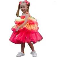 Girl Dresses Cutte Colorful Handmade Flowers Girls Party Kids Spaghetti Strap Sleeveless Knee Length Little Casual Dress