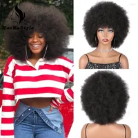Synthetic Wigs Short Afro For Black Women Kinky Curly With Bangs Natural Blonde 613 Color Hair Cosplay