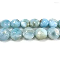 Beads 10mm 12mm Natural Larimar 15'' Blue Coin DIY Loose Stone For Jewelry Making Women Men Bracelet Necklace Gift