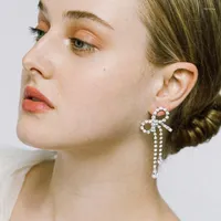 Anklets Stonefans Exquisite Bow Earrings Crystal Ball Drop Earring For Women Rhinestone Chain Tassel Luxury Jewelry