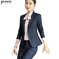 New Fashion plaid pants suit women temperament business Interview long sleeve blazer and pant office ladies plus size work wear234s