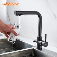 Grifos de cocina Acoucet Faucet contempor￡neo de doble soporte Pugar de agua limpia Purificador de lat￳n Purificador Fregadero A5179-4