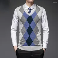 Men's Vests Fashion Brand Sleeveless Sweater Mens Pullover Vest V Neck Slim Fit Jumpers Knitting Patterns Autumn Casual Clothing Men Z27