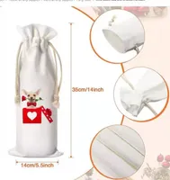 14x5.5inch Christmas Decorations Sublimation Blank Wine Bottle Bags with Drawstrings Reusable gift bag Bulk for Halloween Christmas DIY Wedding Party DH885