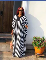 Casual Dresses Tilapia Oversize Summer Striped Maxi Long Dress Fashion Big Gowns Three Quarter Sleeves Without Pockets