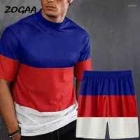 Men's Tracksuits Men's ZOGAA Sets Men Summer Color Matching Casual Sports Mesh Breathable Short-sleeved Shorts Suit Two Piece Plus Size