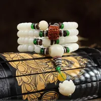 White Bodhi Seed Carved Lotus Bracelets Necklace For Women Men 108 Prayer Mala Beads Wrap Bracelet Tibetan Buddhism Jewelry Beaded2720