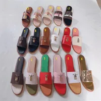 Designer Sandal Flat Mule Luxury Slippers for Women 100% Genuine Leather Flat Flip Flops Clip Toe Large Size 34-42 Woman 214q