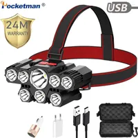 Lighting Powerful 8 Led Headlamp USB Rechargeable Head Lamp Waterproof Headlight Torch Lantern With Built In Battery Charging Cable