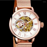 Wristwatches Fashion Luxury Rose Gold Stainless Steel Mesh Strap Waterproof Ladies Automatic Skeleton Mechanical Watches Gift For Women