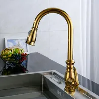 Kitchen Faucets OLMEY Single Handle Pull Down Luxury Golden With Two-Function Spray Head  Cold Mixer Taps 11009-C1